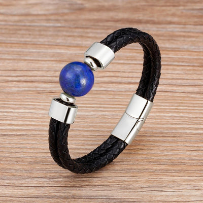 Double Bracelet en cuir véritable naturel rond oeil de tigre pierre