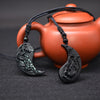 Collier pendentif obsidienne sculpture Dragon et Phoenix