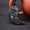 Collier pendentif obsidienne sculpture Dragon et Phoenix