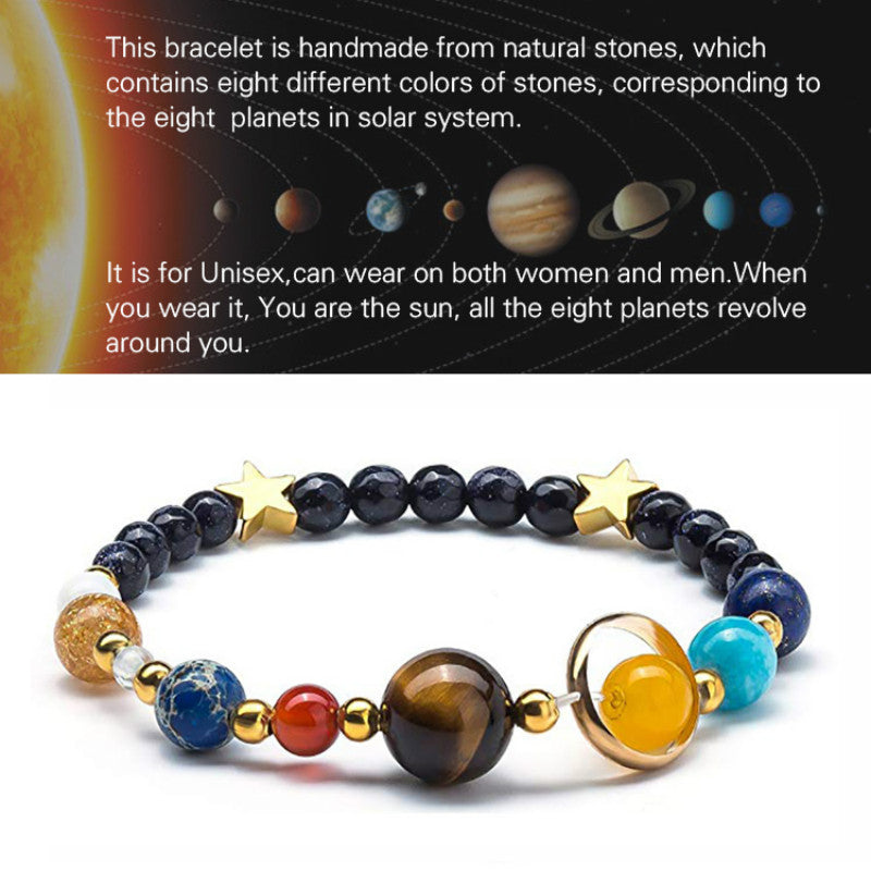 Bracelet en pierres naturelles galaxie huit planètes univers