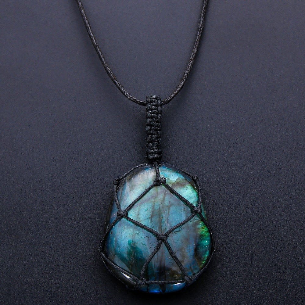 Dragons coeur Labradorite collier pierre naturelle pendentif enveloppement stresse Yoga