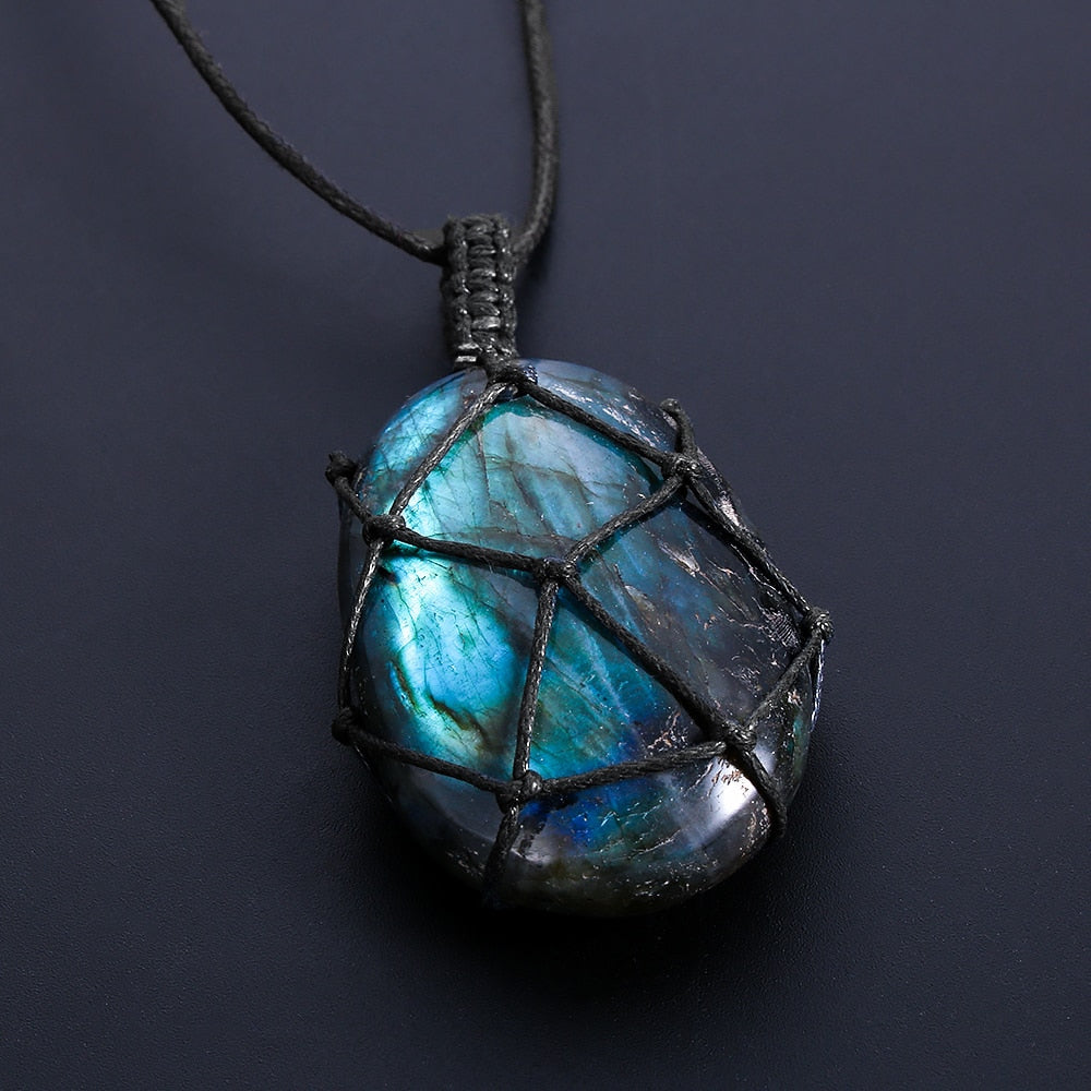 Dragons coeur Labradorite collier pierre naturelle pendentif enveloppement stresse Yoga