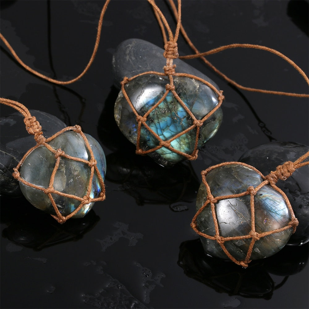 Dragons coeur Labradorite collier pierre naturelle pendentif enveloppement stresse Yoga