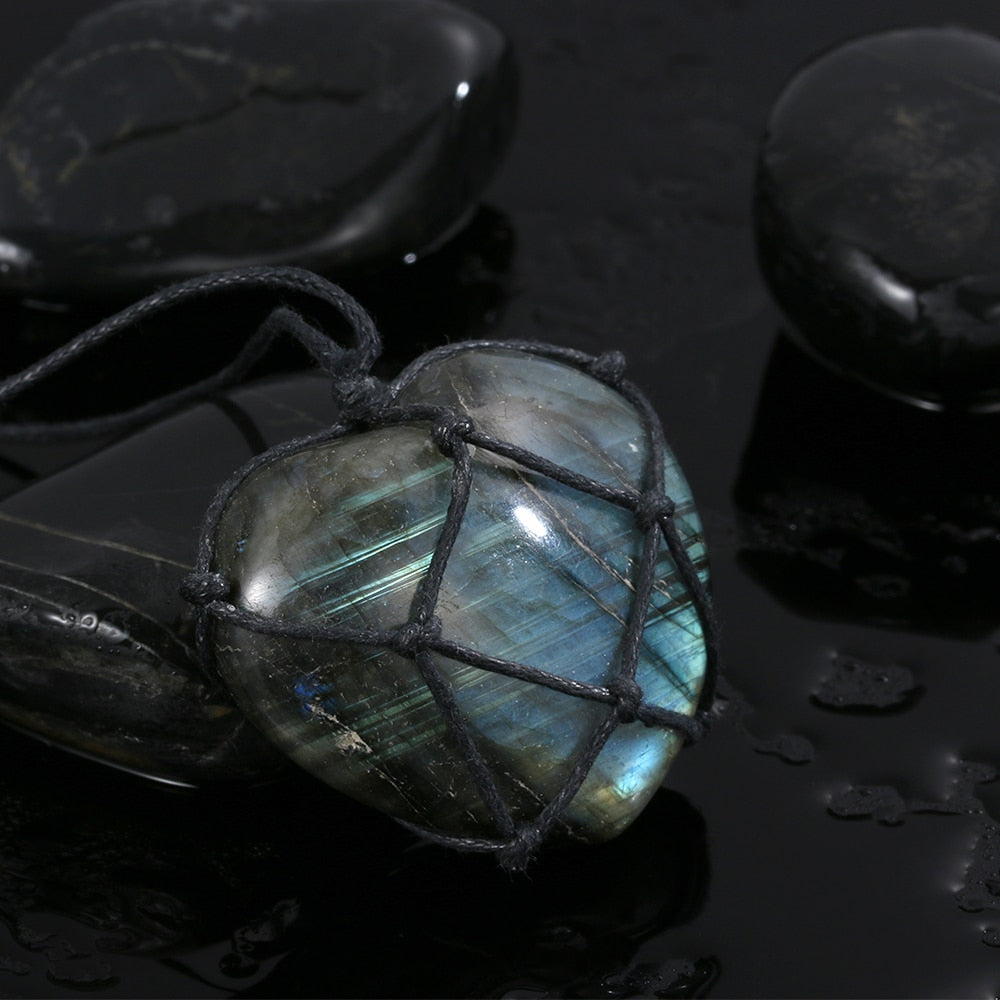Dragons coeur Labradorite collier pierre naturelle pendentif enveloppement stresse Yoga