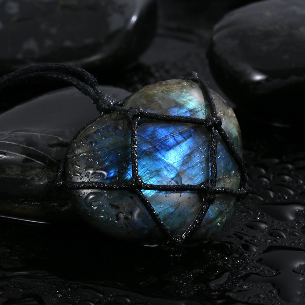Dragons coeur Labradorite collier pierre naturelle pendentif enveloppement stresse Yoga