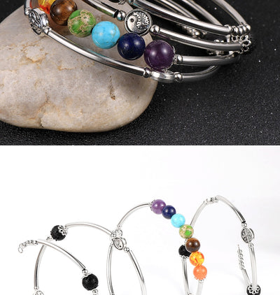 Bracelet 7 Chakras Cuivre Tube avec perles en pierres