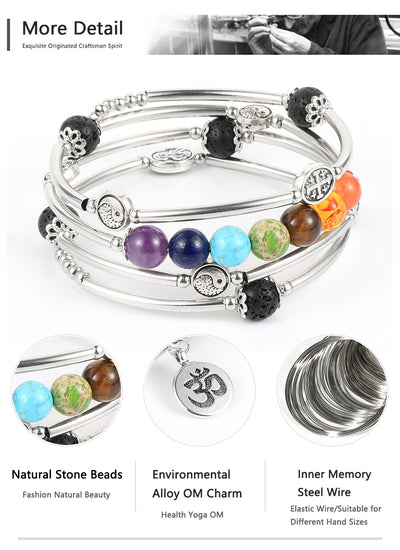 Bracelet 7 Chakras Cuivre Tube avec perles en pierres