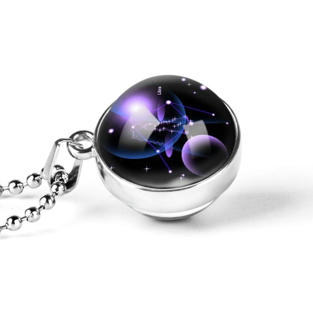 Collier avec pendentif signe du zodiaque 12, Cabochon en verre