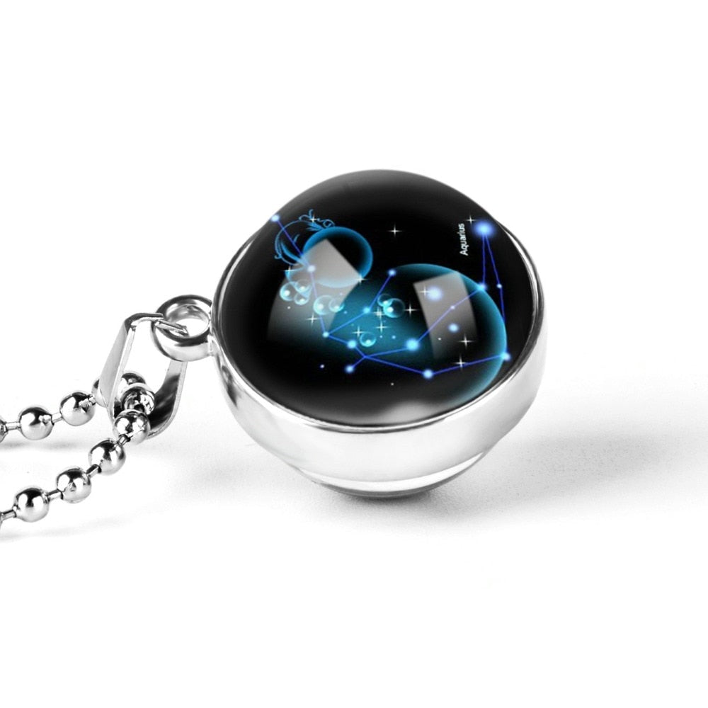 Collier avec pendentif signe du zodiaque 12, Cabochon en verre
