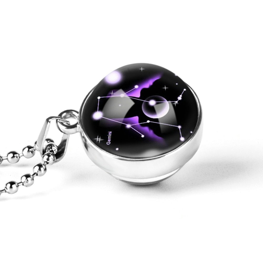 Collier avec pendentif signe du zodiaque 12, Cabochon en verre