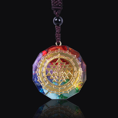 Pendentif Orgonite collier Sri Yantra géométrie sacrée