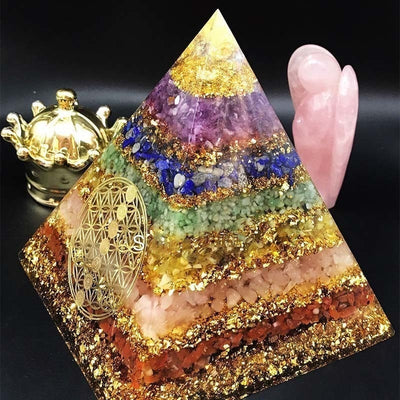 Orgonite Seven Chakra Energy Pyramid Aura Adivinación Suministros Yoga Meditación Adornos Resina