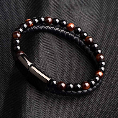 Bracelet en cuir véritable noir pour hommes, bijoux en pierre naturelle