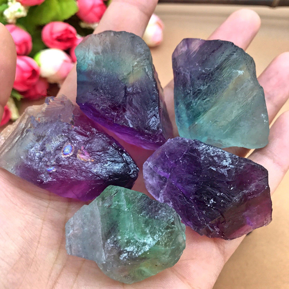 Lot de 7 pierres brutes fluorite arc-en-ciel - pierres de guérison