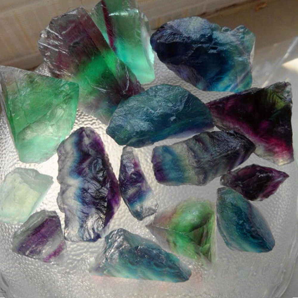 Lot de 7 pierres brutes fluorite arc-en-ciel - pierres de guérison
