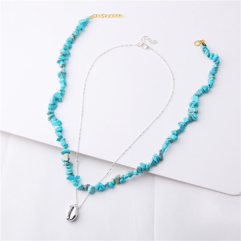 Collier multicouches bohème pour femmes, avec pendentif en coquille