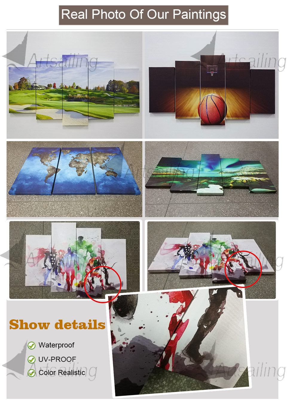Peinture sur toile 7 chakras 5 pièces photo Art mural