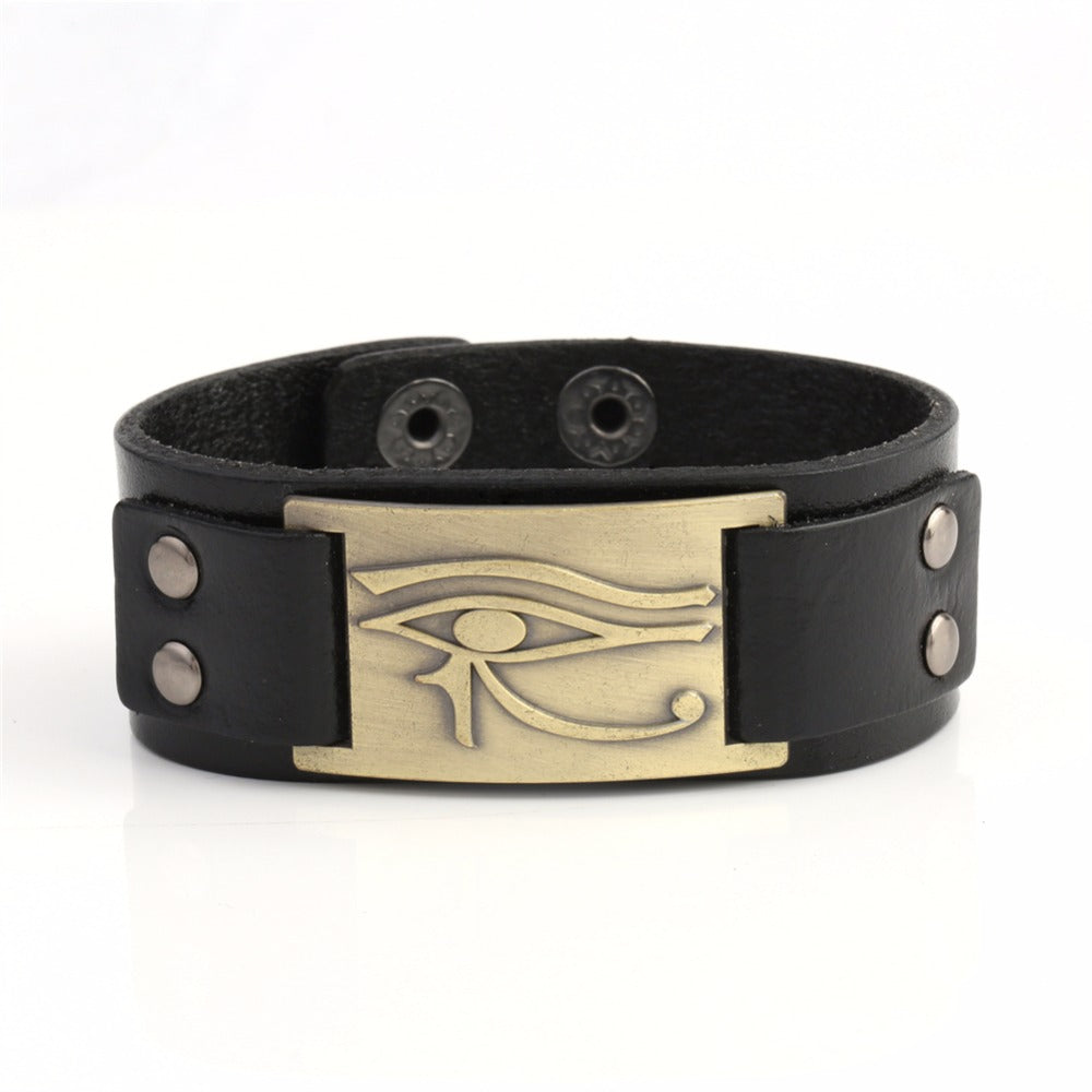 Bracelet en cuir Oeil d'Horus ajustable
