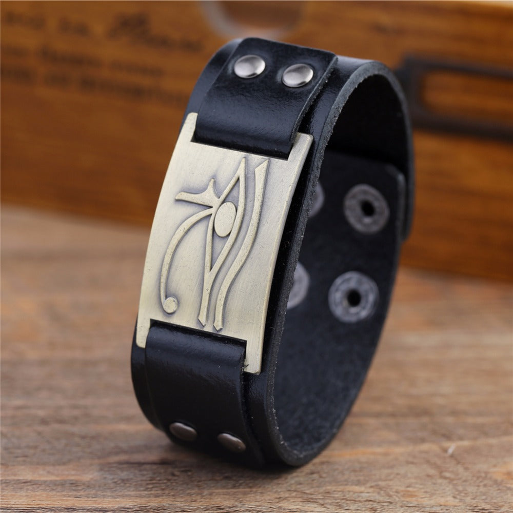 Bracelet en cuir Oeil d'Horus ajustable