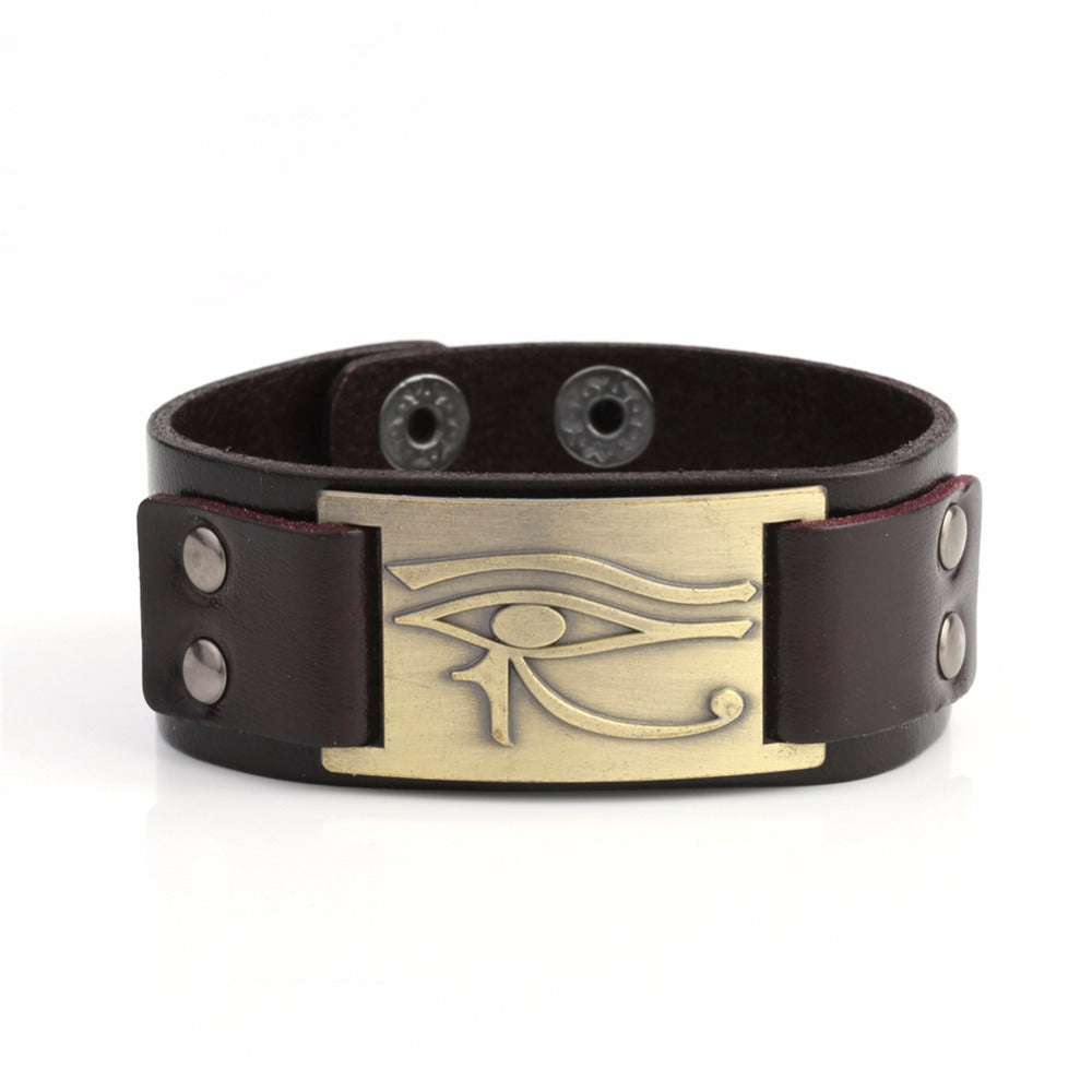 Bracelet en cuir Oeil d'Horus ajustable