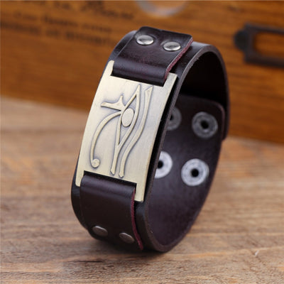 Pulsera de cuero para ojo de pez, mi ojo en forma de horus Pulsera con botones ajustables