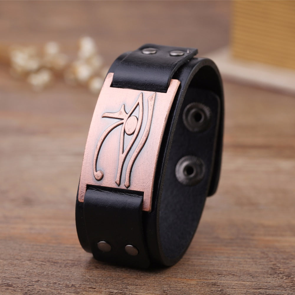 Bracelet en cuir Oeil d'Horus ajustable