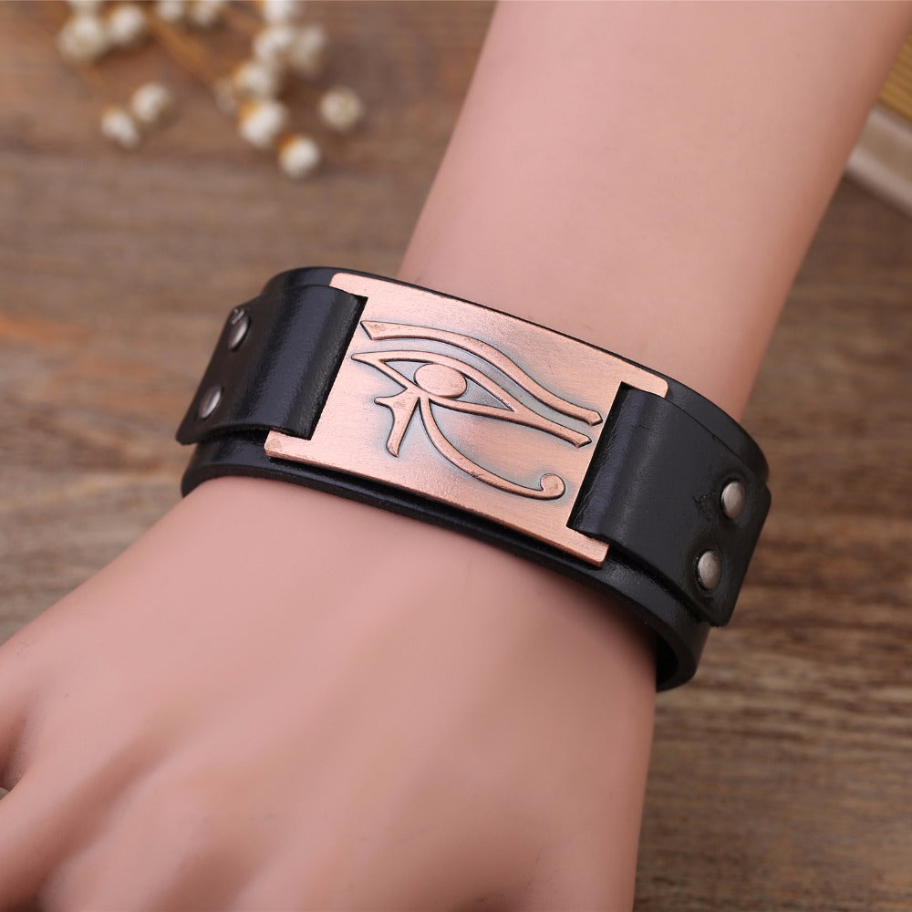 Bracelet en cuir Oeil d'Horus ajustable