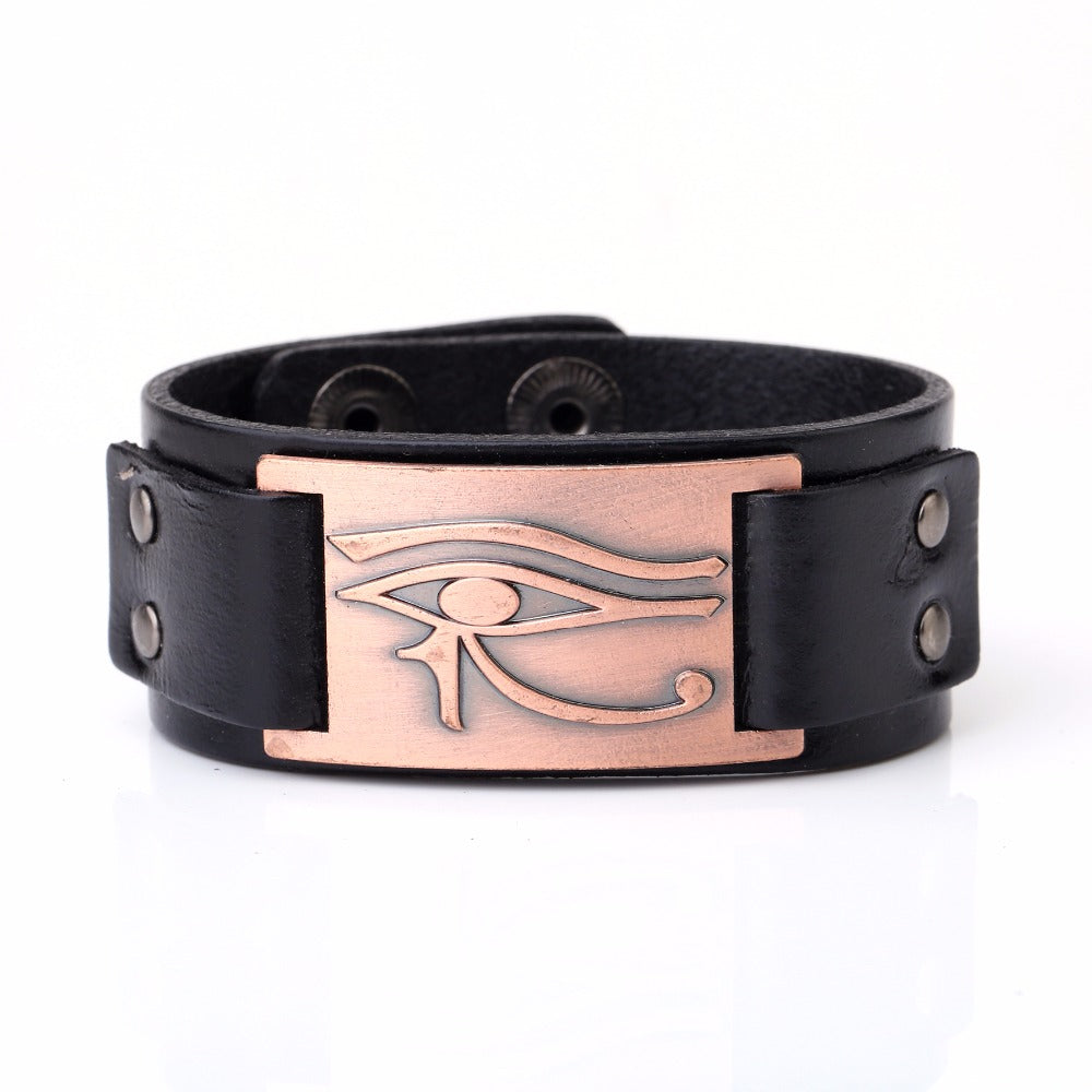 Bracelet en cuir Oeil d'Horus ajustable