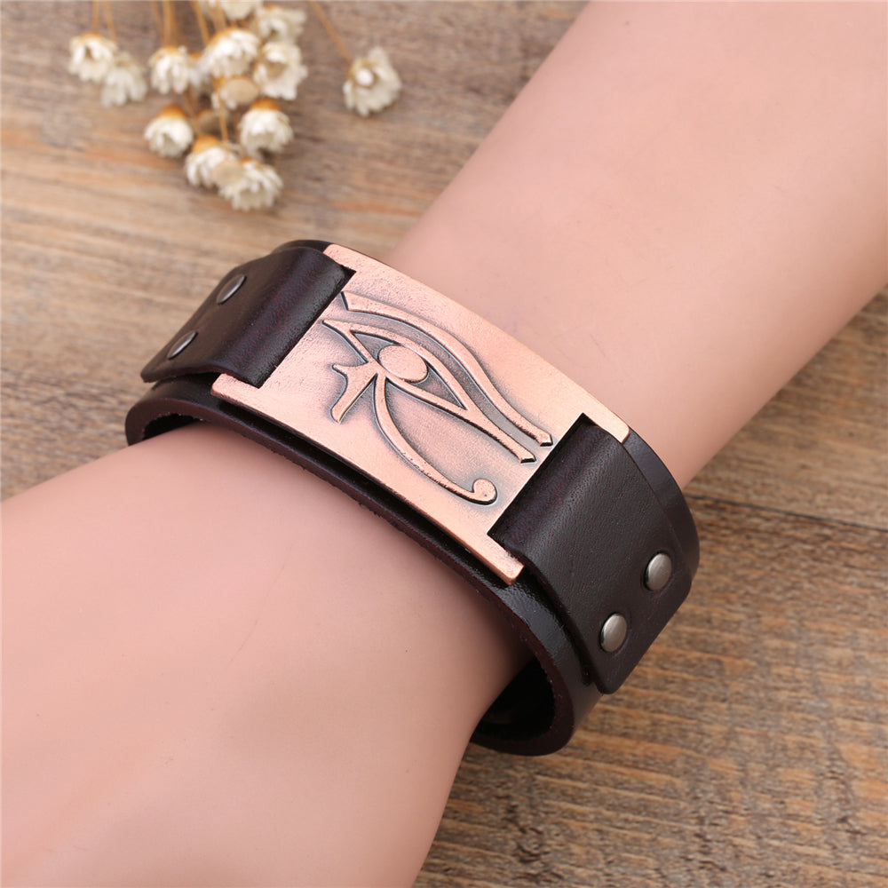Bracelet en cuir Oeil d'Horus ajustable
