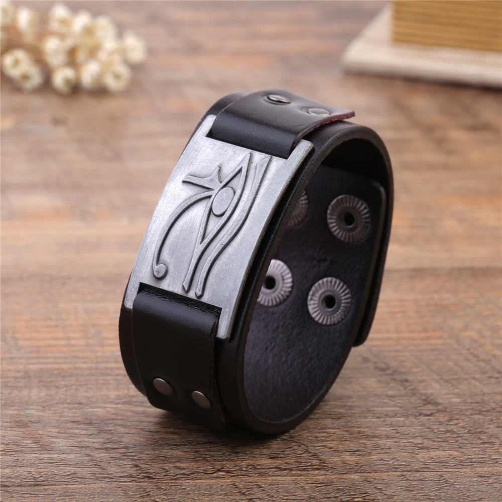 Bracelet en cuir Oeil d'Horus ajustable