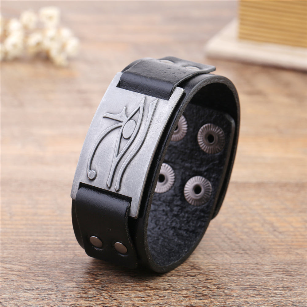 Bracelet en cuir Oeil d'Horus ajustable