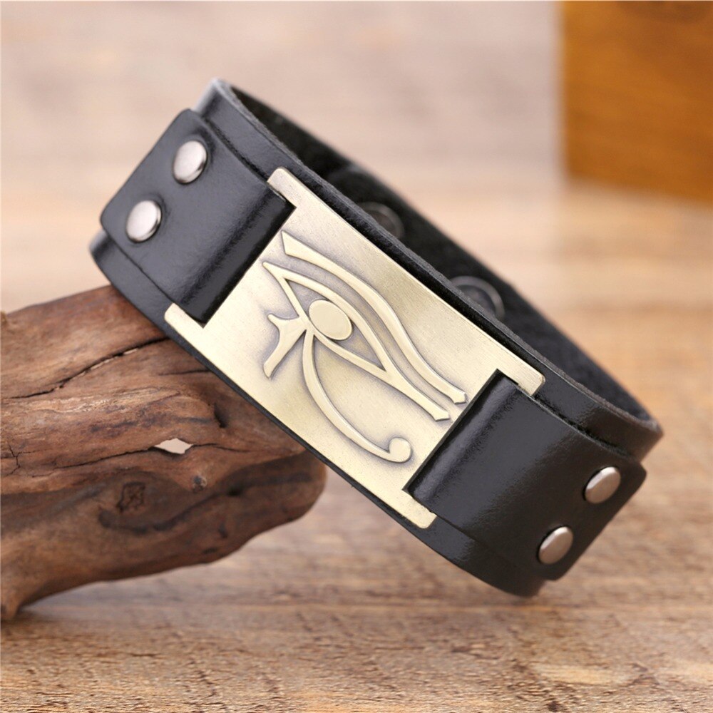 Bracelet en cuir Oeil d'Horus ajustable
