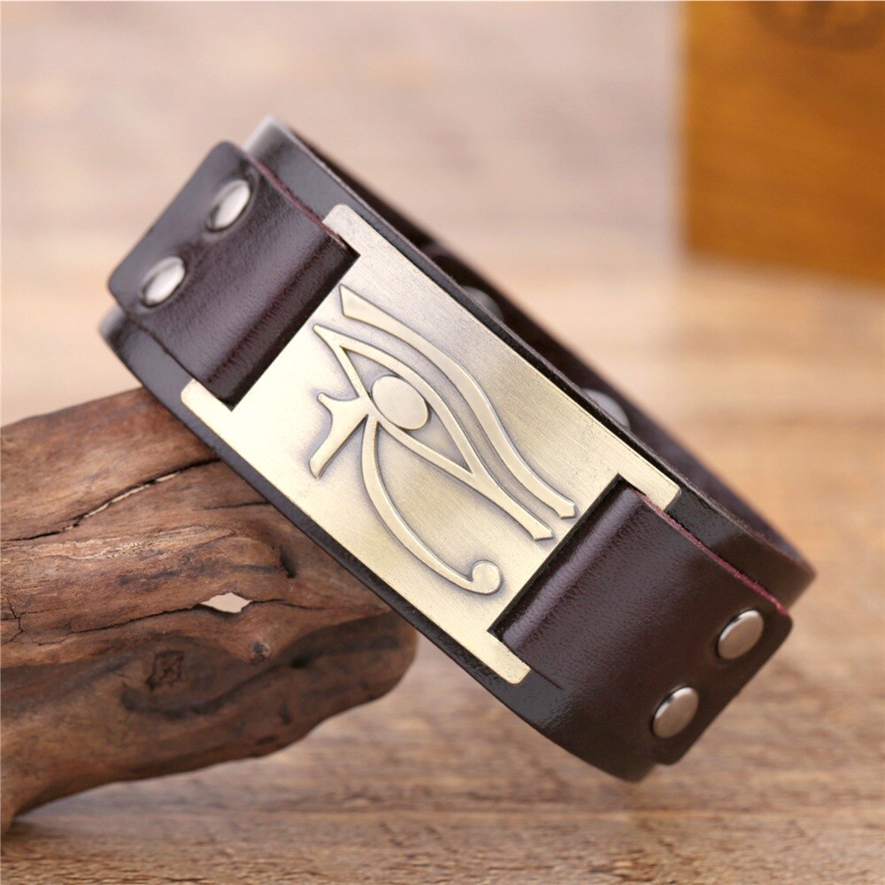 Bracelet en cuir Oeil d'Horus ajustable