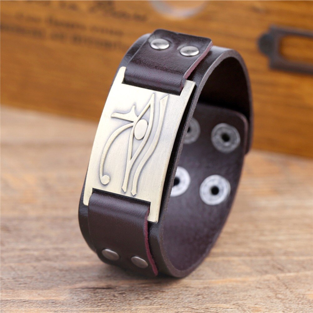 Bracelet en cuir Oeil d'Horus ajustable