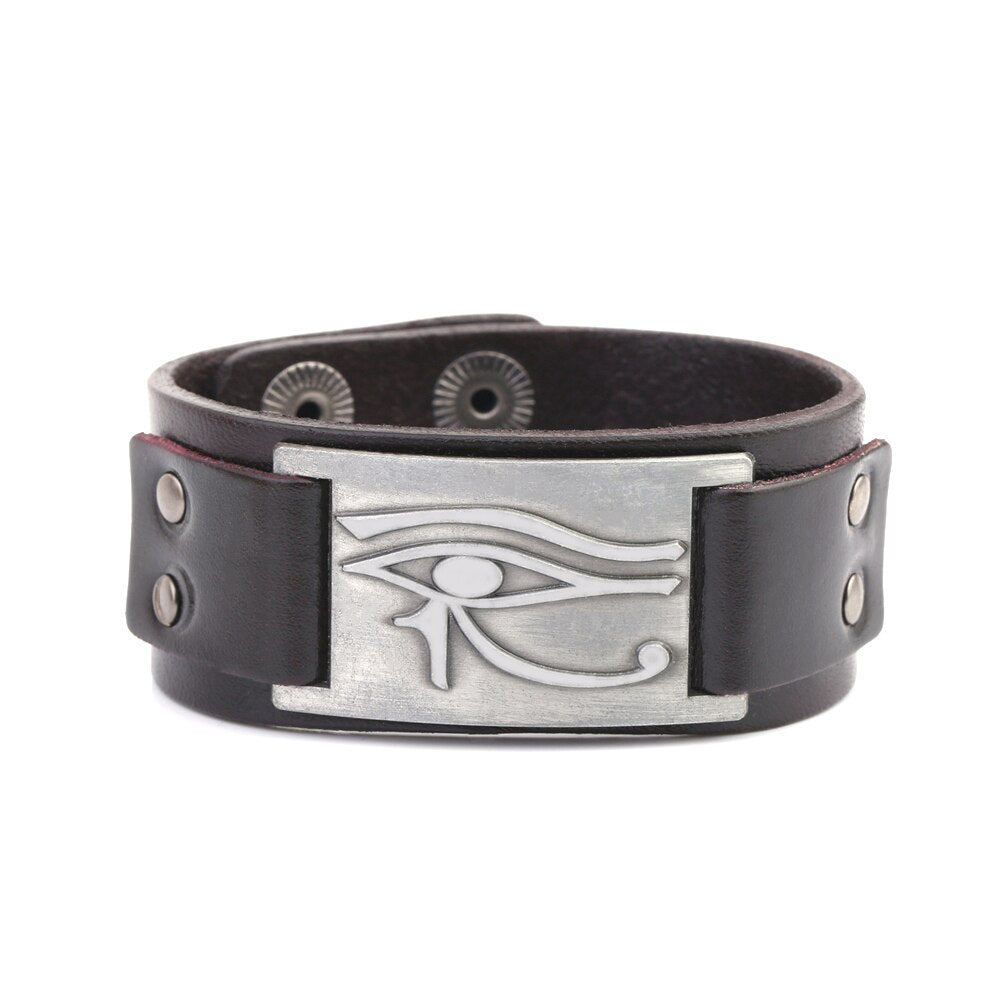 Bracelet en cuir Oeil d'Horus ajustable
