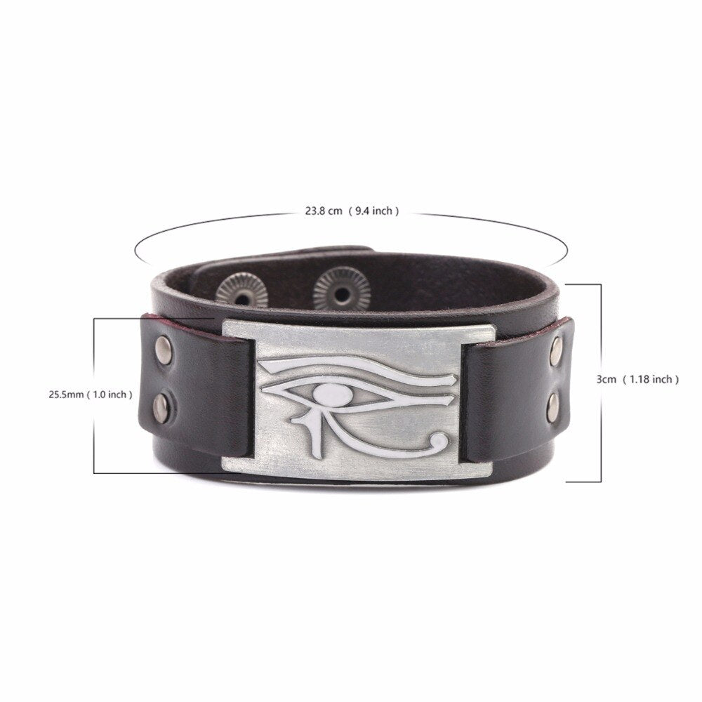 Bracelet en cuir Oeil d'Horus ajustable