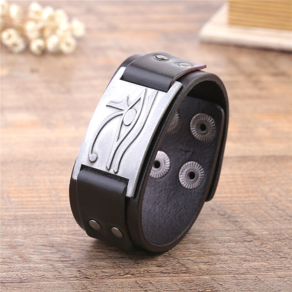 Bracelet en cuir Oeil d'Horus ajustable