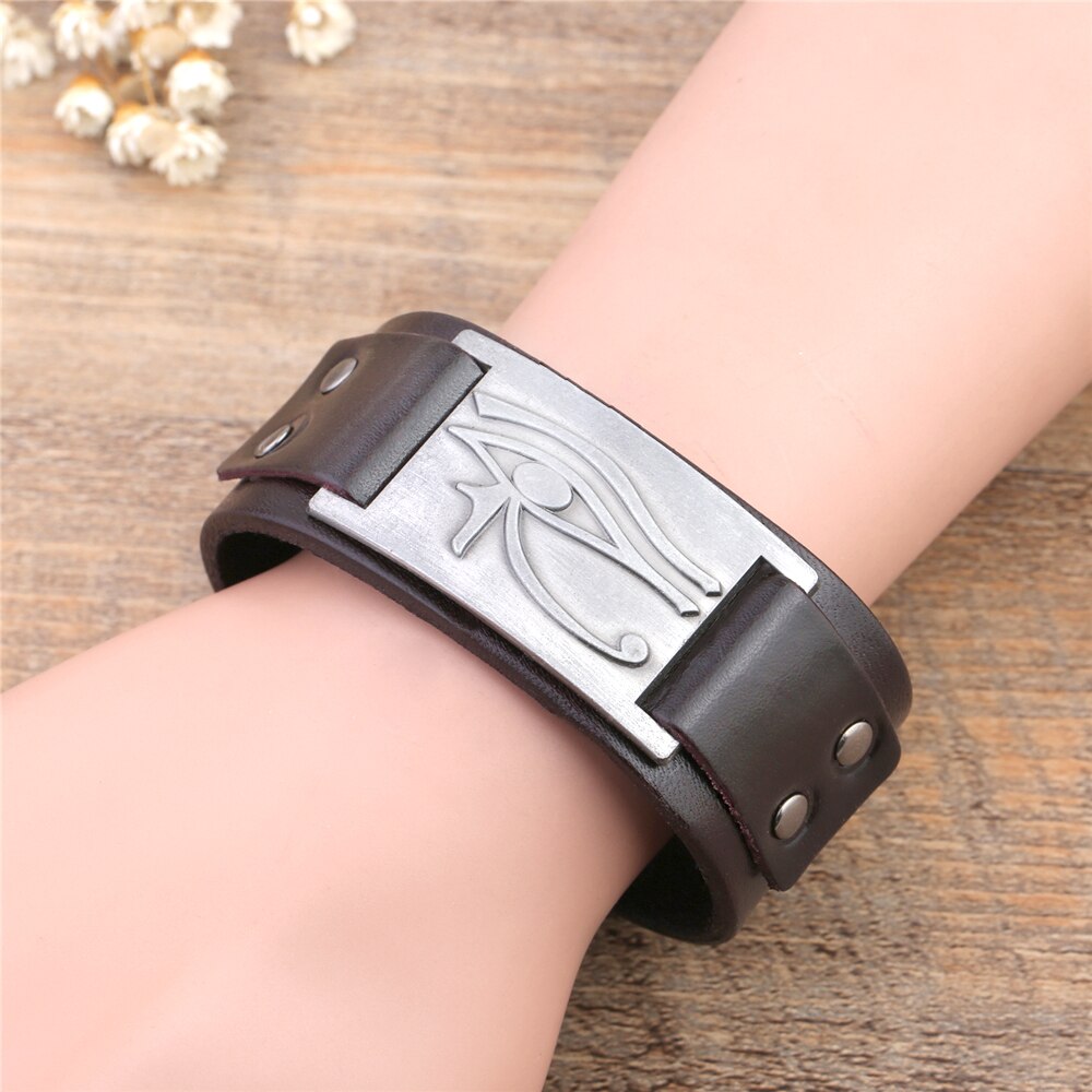 Bracelet en cuir Oeil d'Horus ajustable