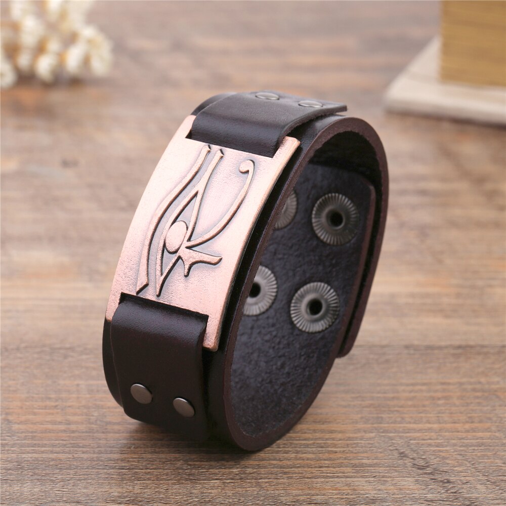 Bracelet en cuir Oeil d'Horus ajustable