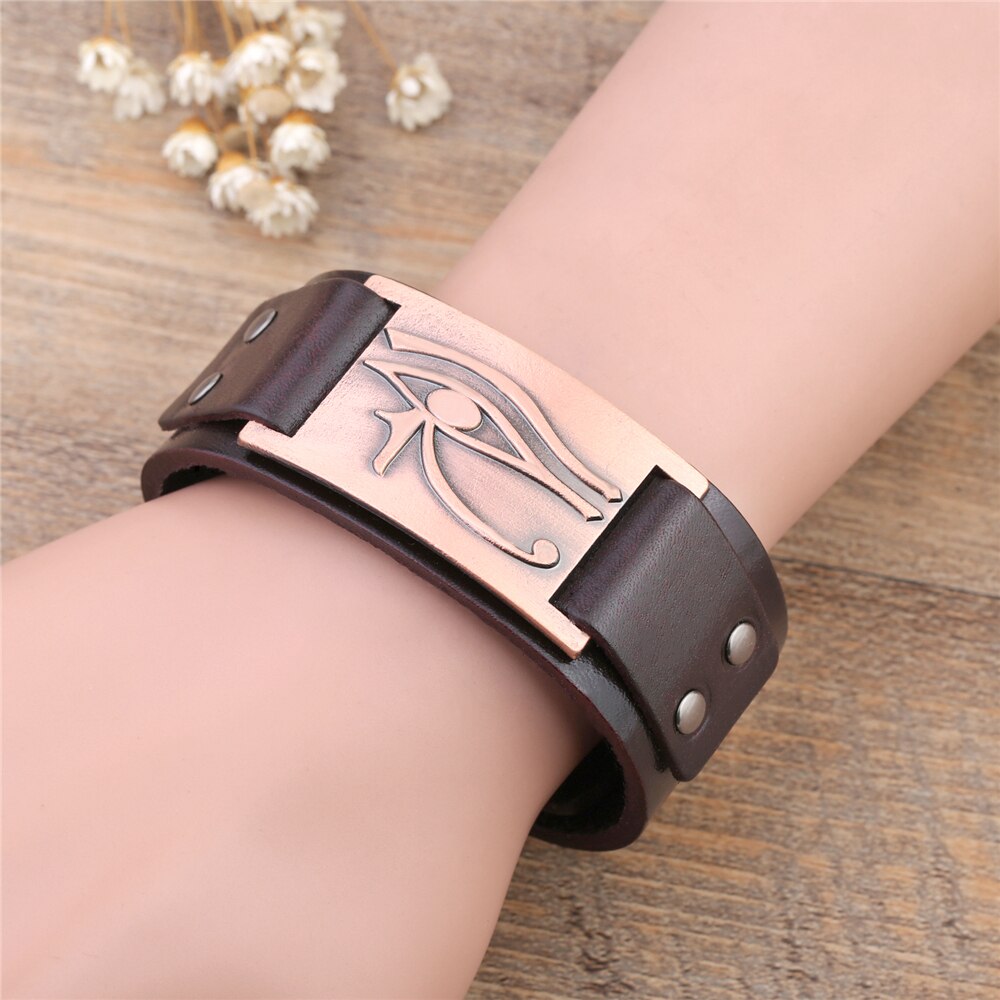 Bracelet en cuir Oeil d'Horus ajustable