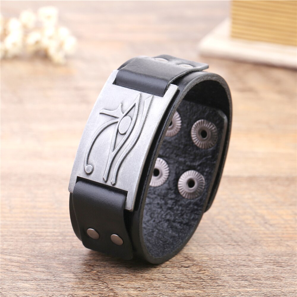 Bracelet en cuir Oeil d'Horus ajustable