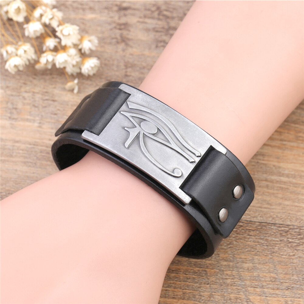 Bracelet en cuir Oeil d'Horus ajustable