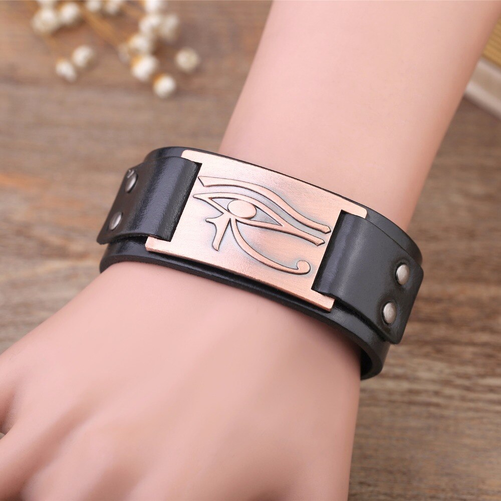 Bracelet en cuir Oeil d'Horus ajustable