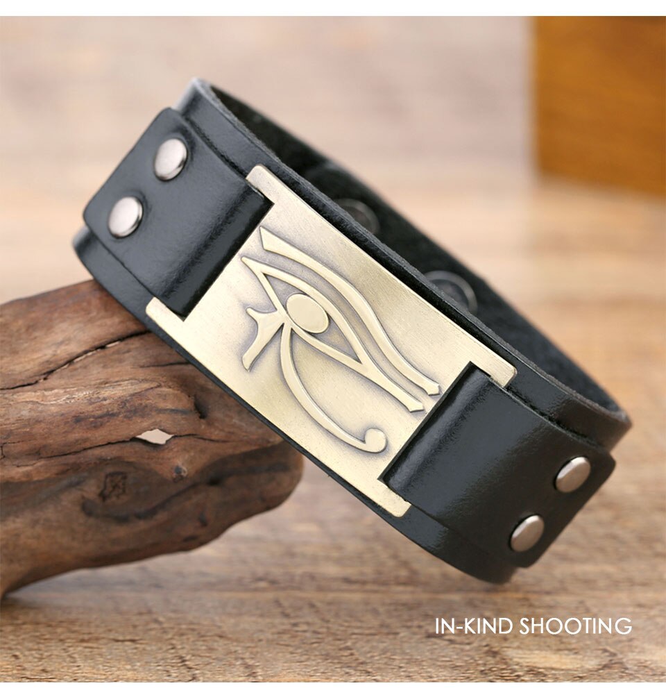 Bracelet en cuir Oeil d'Horus ajustable