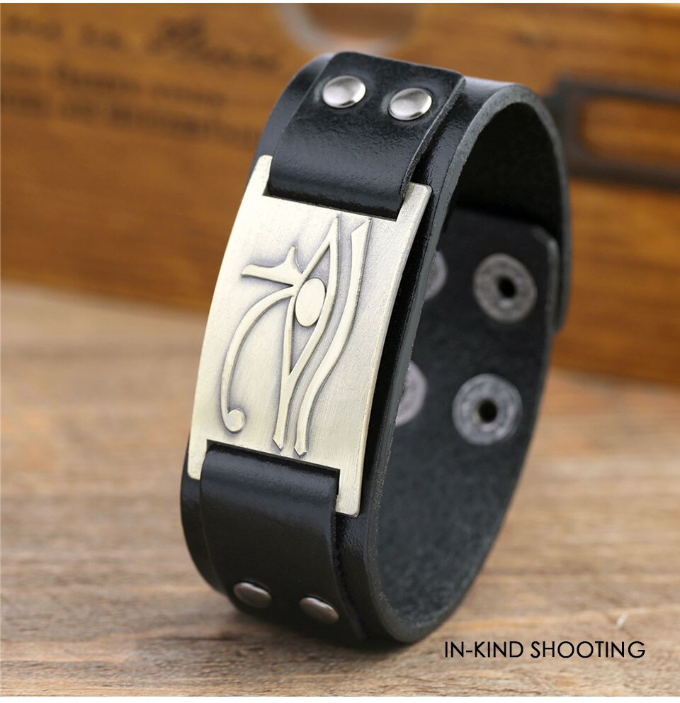 Bracelet en cuir Oeil d'Horus ajustable