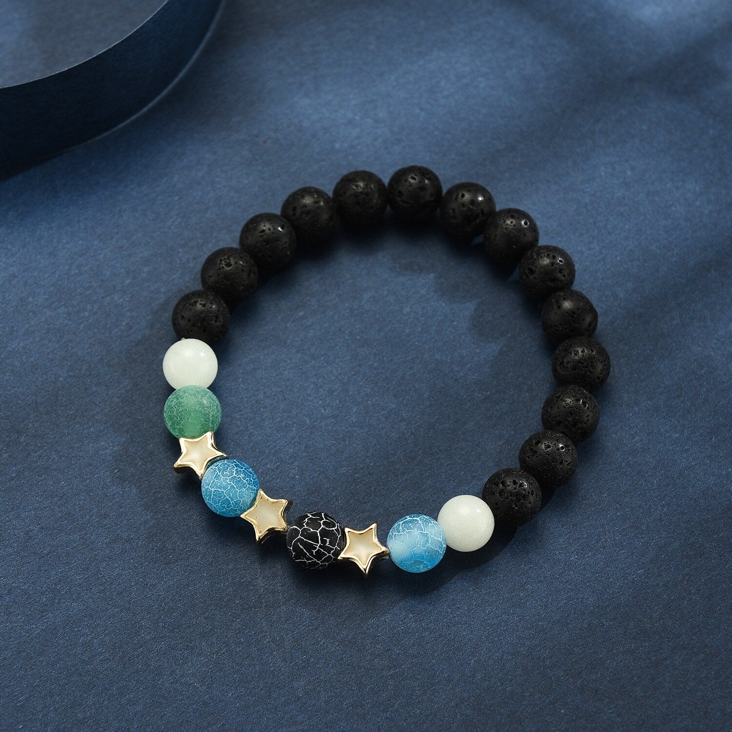 Bracelet en perles lumineuses élastique tendance, pierre de lave naturelle, bracelet en pierre fluorescente