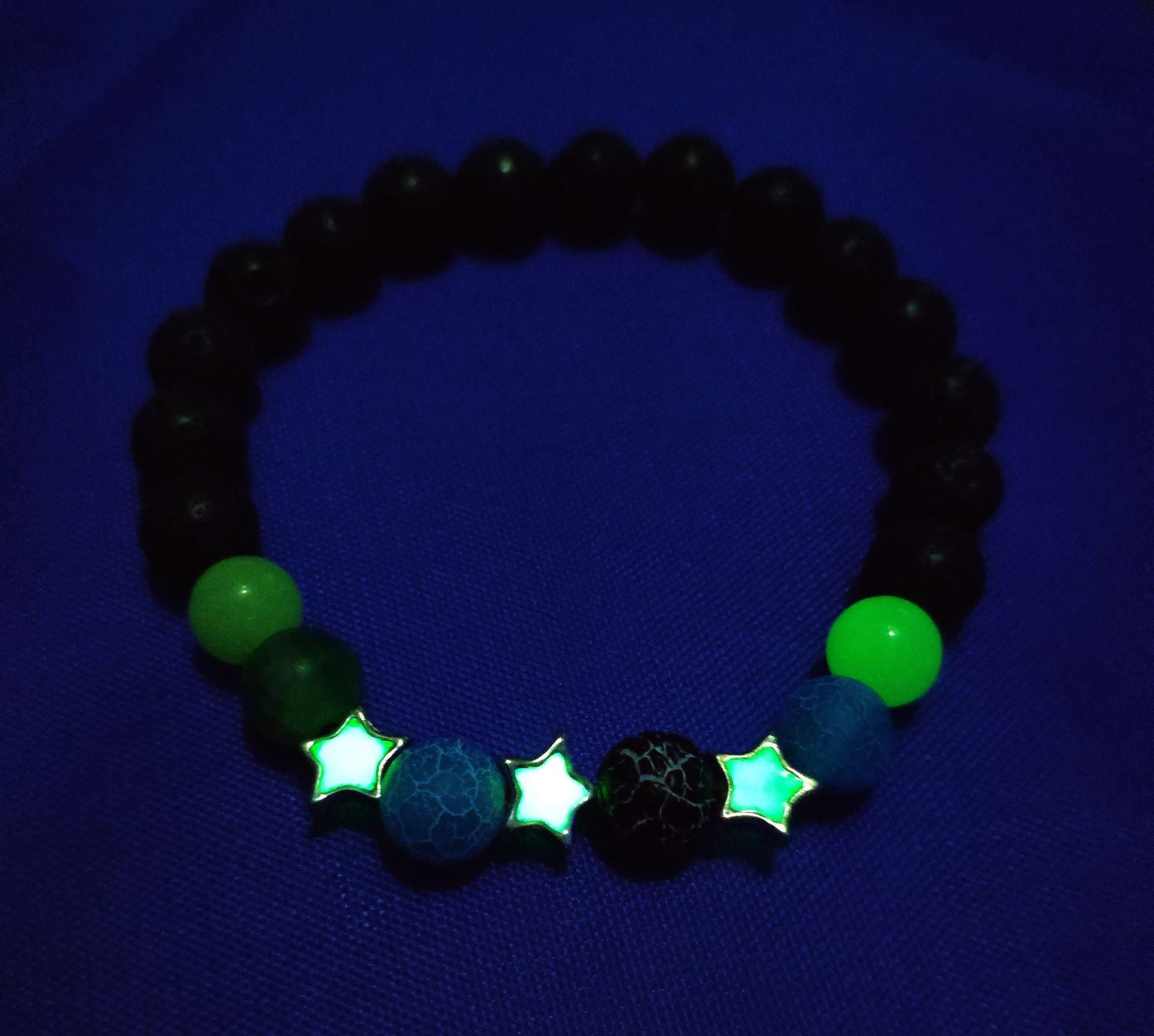 Bracelet en perles lumineuses élastique tendance, pierre de lave naturelle, bracelet en pierre fluorescente