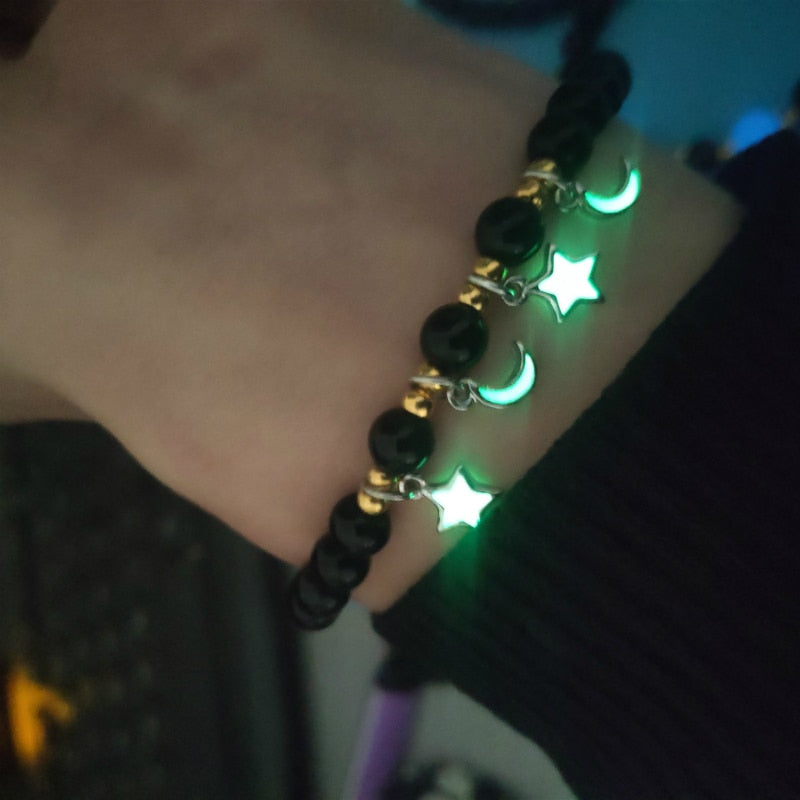 Bracelet en perles lumineuses élastique tendance, pierre de lave naturelle, bracelet en pierre fluorescente