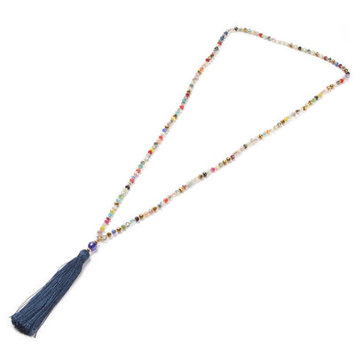 Collier Boho avec pompon, ras du cou, pendentif en cristal