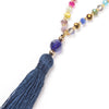 Collier Boho avec pompon, ras du cou, pendentif en cristal